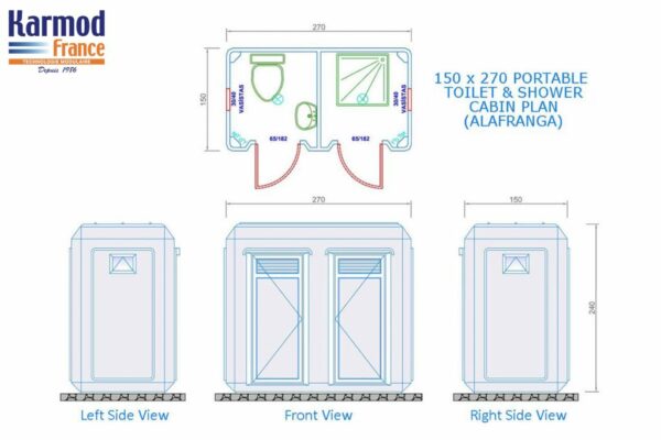 150 x 270 Toilette mobile plan douche et toilettes